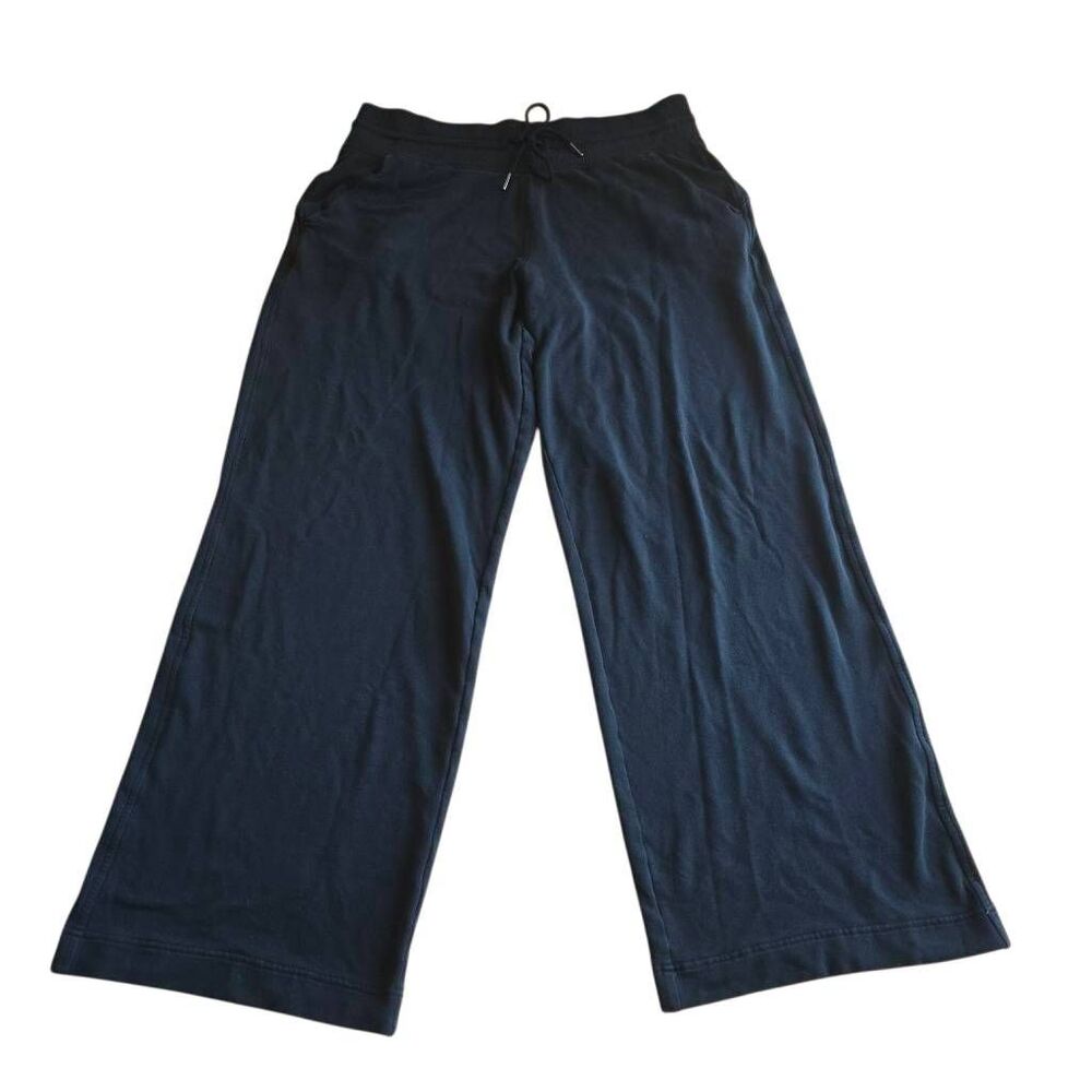 Athleta Sz L black balance flare wide leg pants Drawstring
